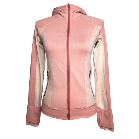 Lululemon Ebb To Train Jacket Rose Pink Colorblock Full Zip Hooded Athleisure - Picture 2 of 8